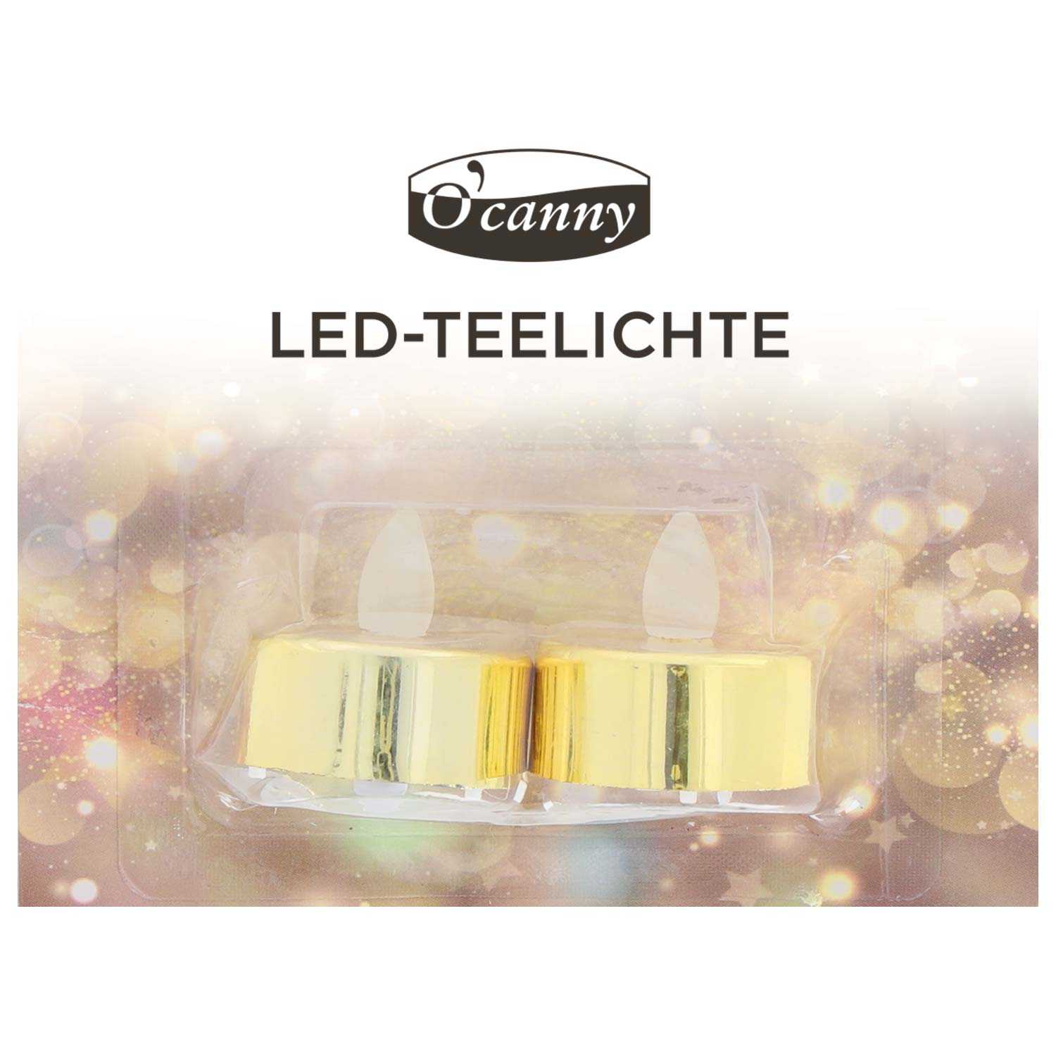 O'Canny LED-Teelichte mit Metallic-Effekt warmweiß 2er Pack 3fach