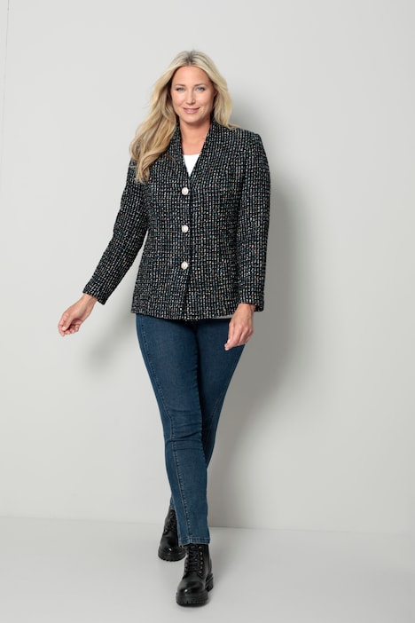 Bouclé-Blazer, figurumspielend, Multicolor-Muster, Schmuckknöpfe