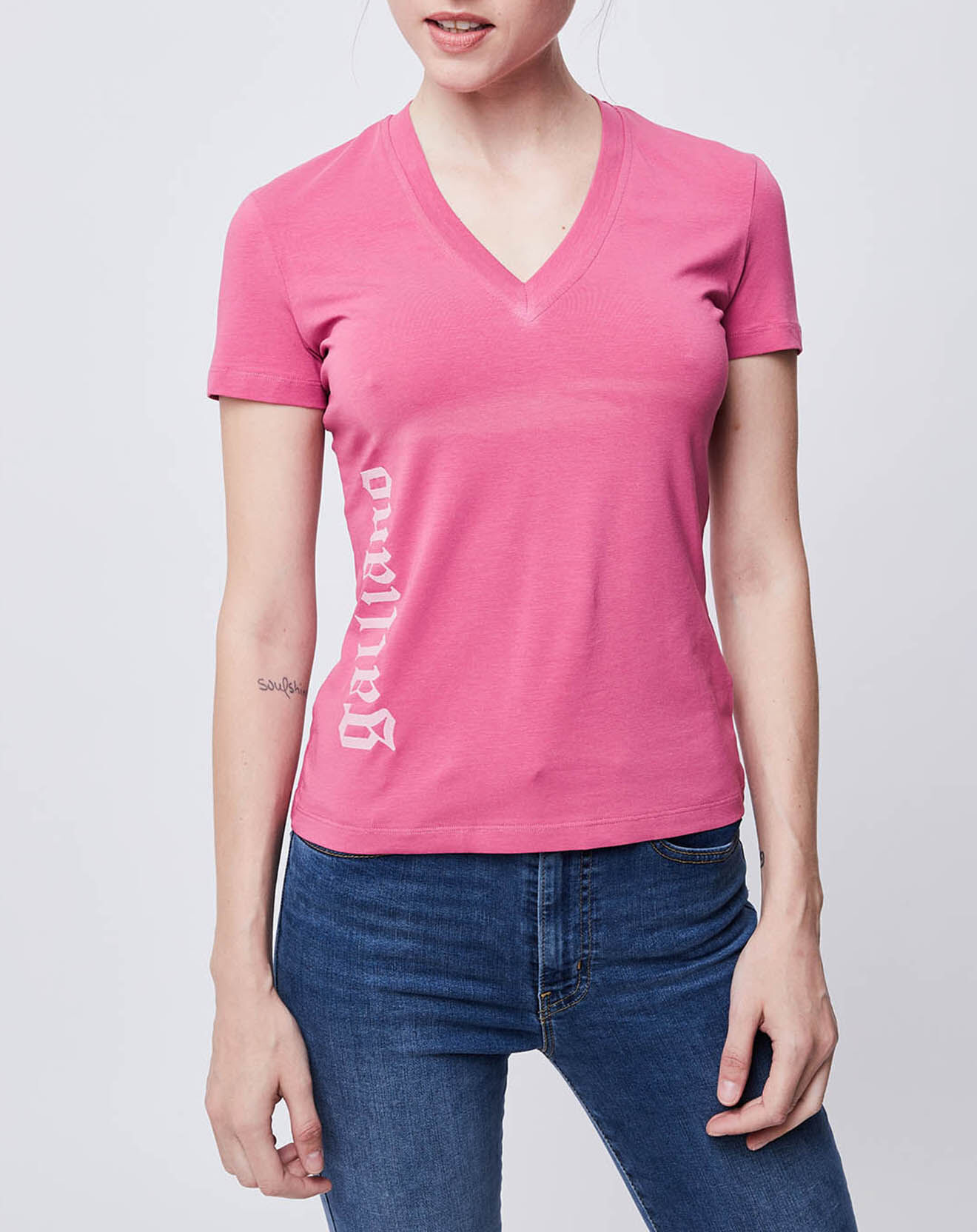 John Galliano T-Shirt col V mauve