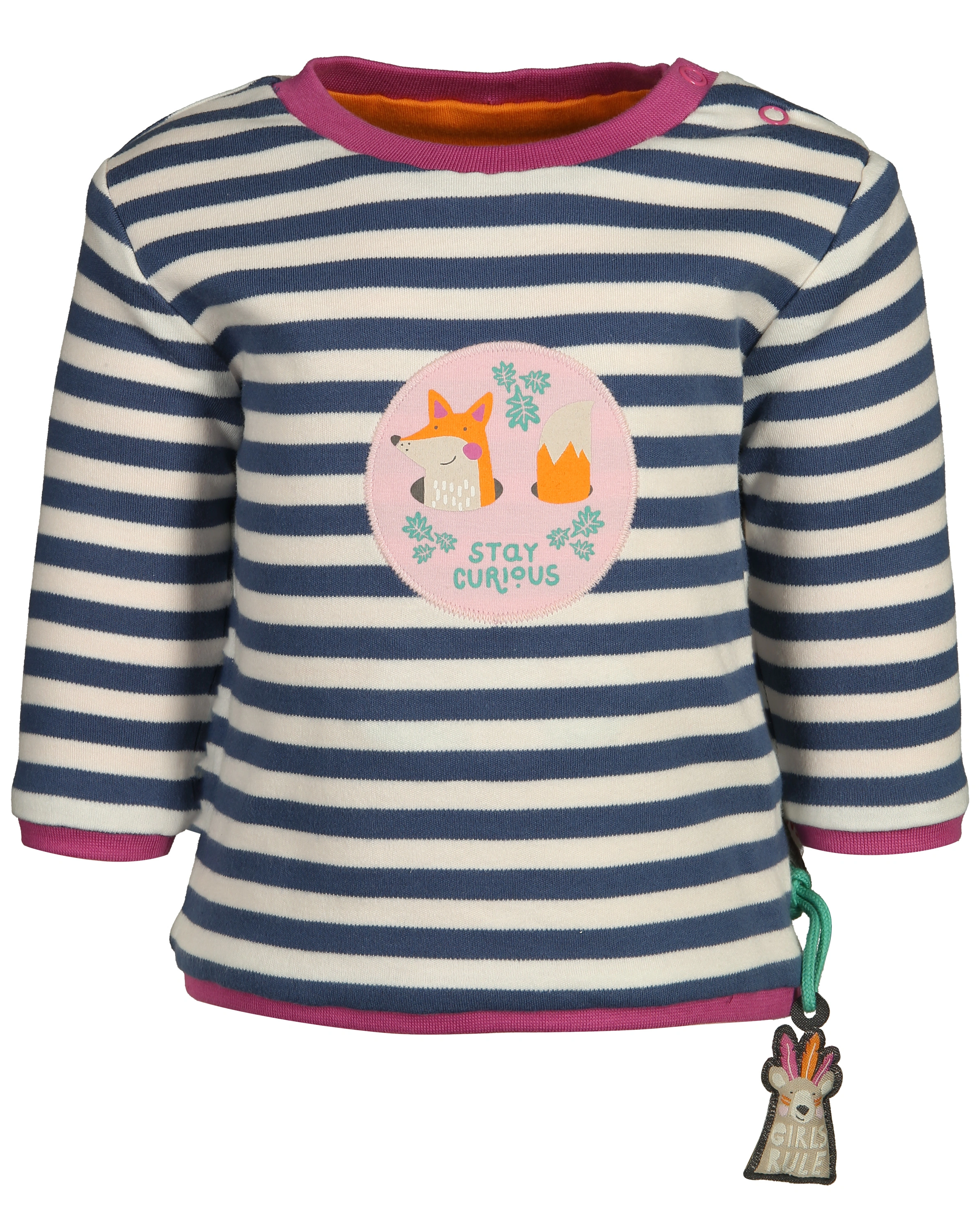 Wende-Sweatshirt STAY CURIOUS in orange/weiß/blau