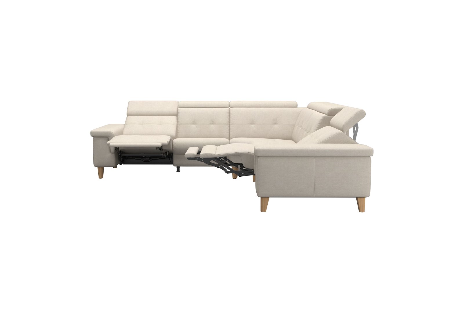 Anna C22 hjørnesofa (PMCMP) Tekstil Daisy Sand med A2 arm og eikbeisede skrå ben, 14 cm. (Power-Manual-CornerManual-Manual-Power)