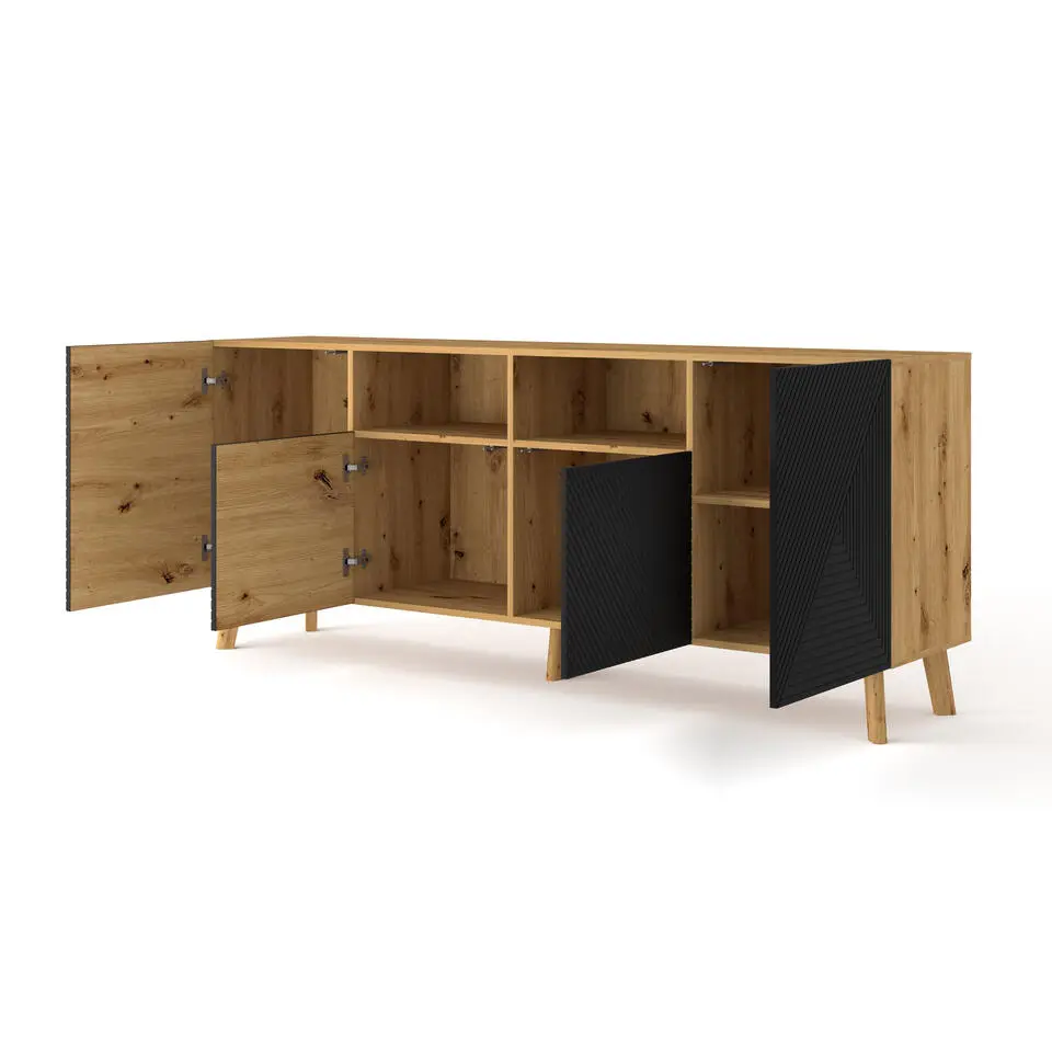 LUXI dressoir 4D 195 cm artisan eiken / zwart mat
