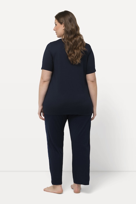 Pyjama, Satindetails, V-Ausschnitt, Halbarm