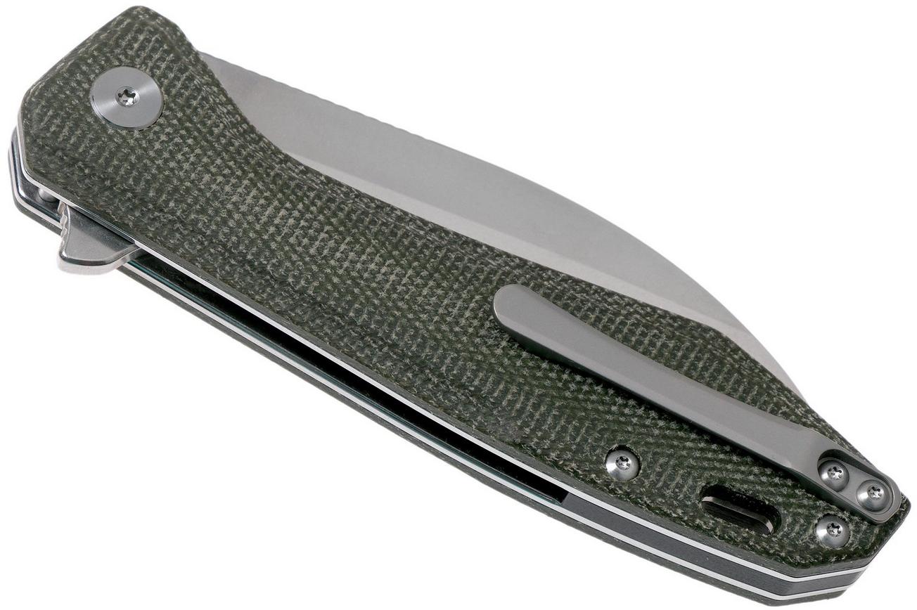 QSP Knife Pelican QS118-E1 Stonewash, Green Micarta zakmes