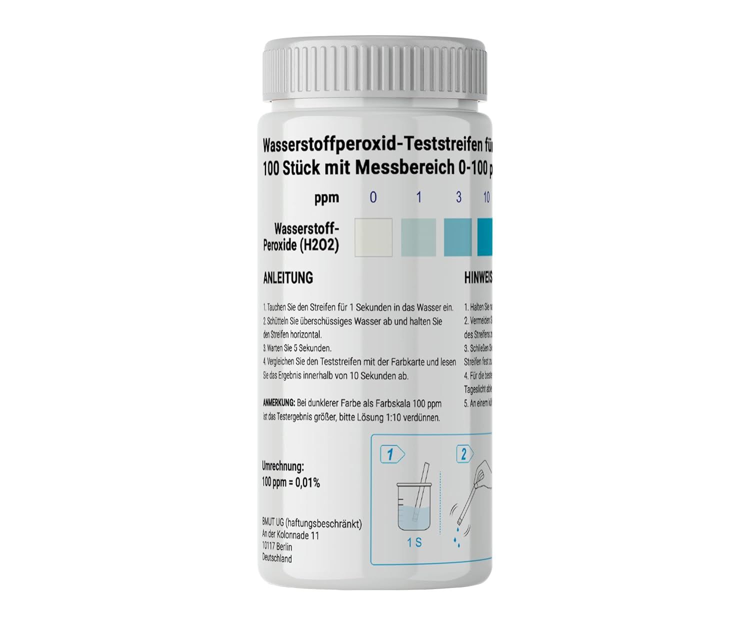 BMUT Wasserstoffperoxid 0-100 ppm Teststreifen Wassertest H2O2
