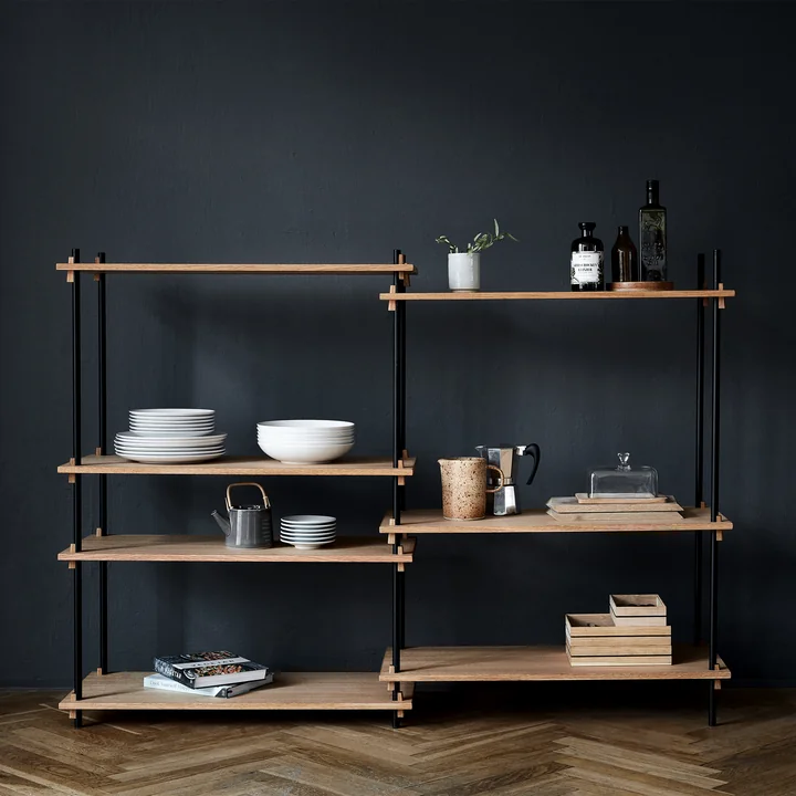 Moebe - Shelving System Low Double, Eiche geölt / warm grey