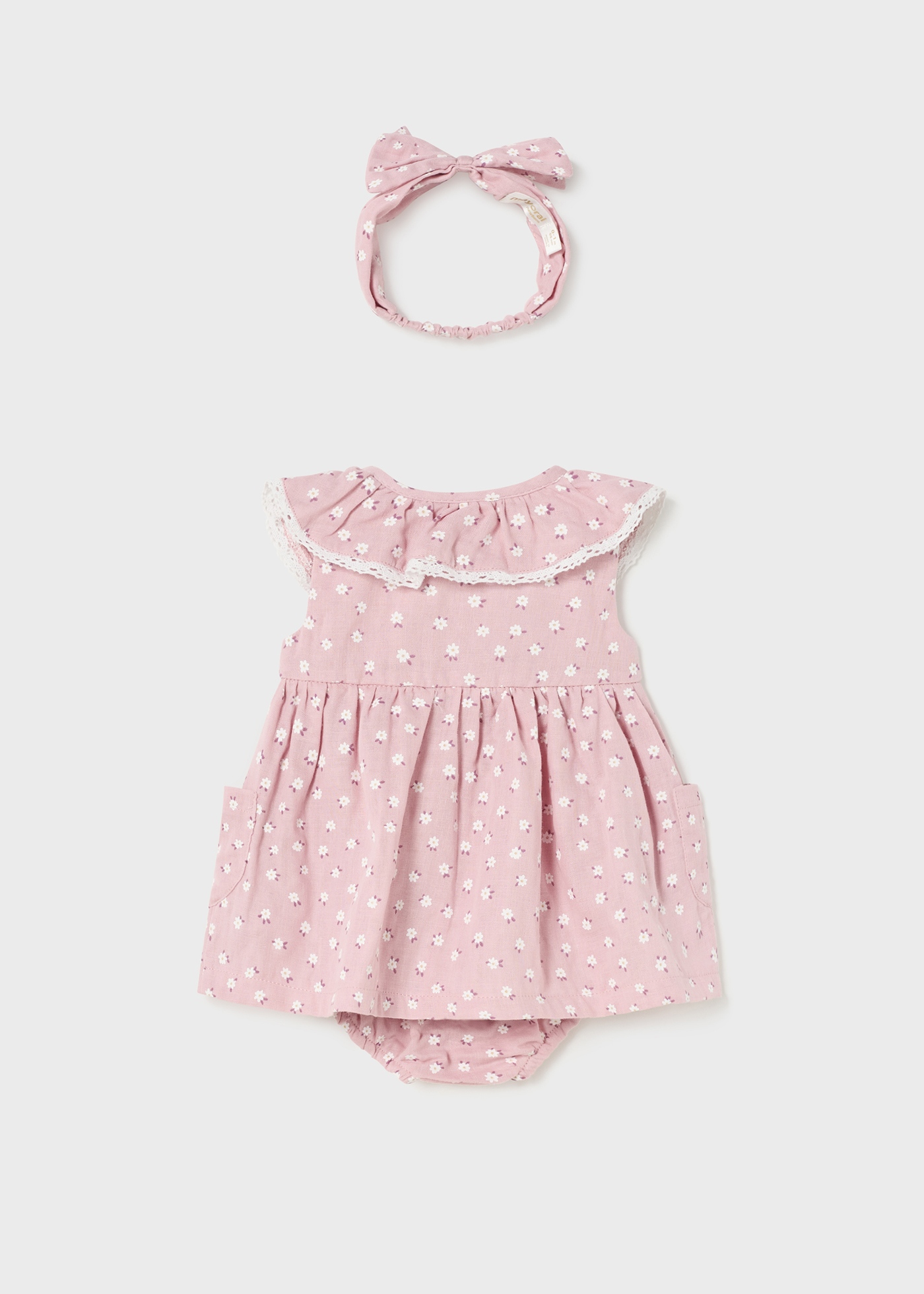 Vestido de algodão sustentável com faixa de cabelo para recém-nascido