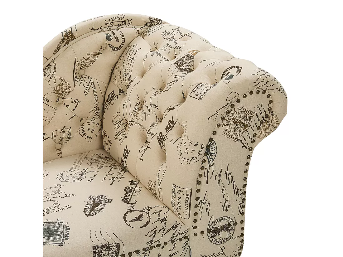 Chaise longue Chesterfield en tissu imprimé beige côté droit NIMES