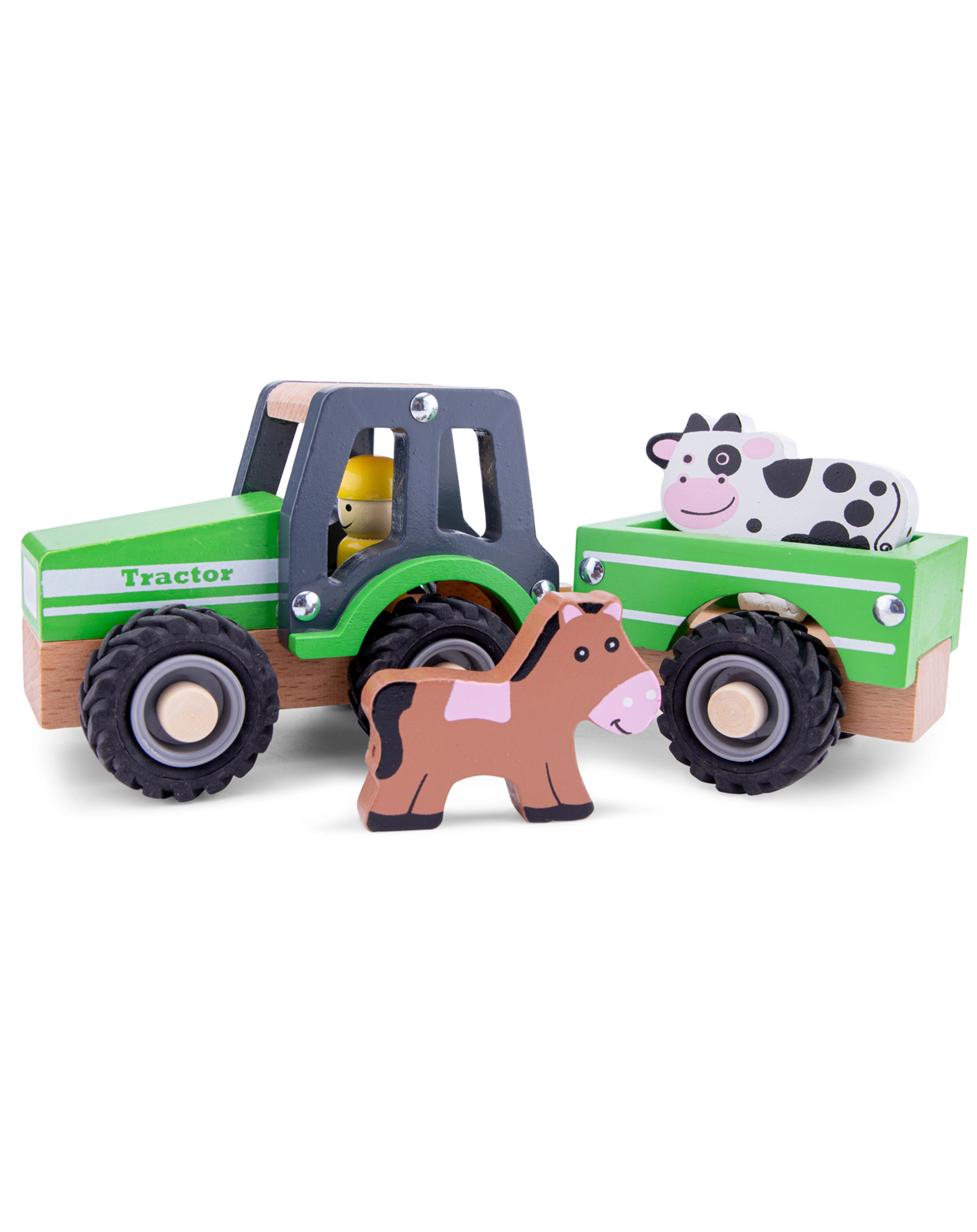 Holz-Traktor mit Anhänger in grün