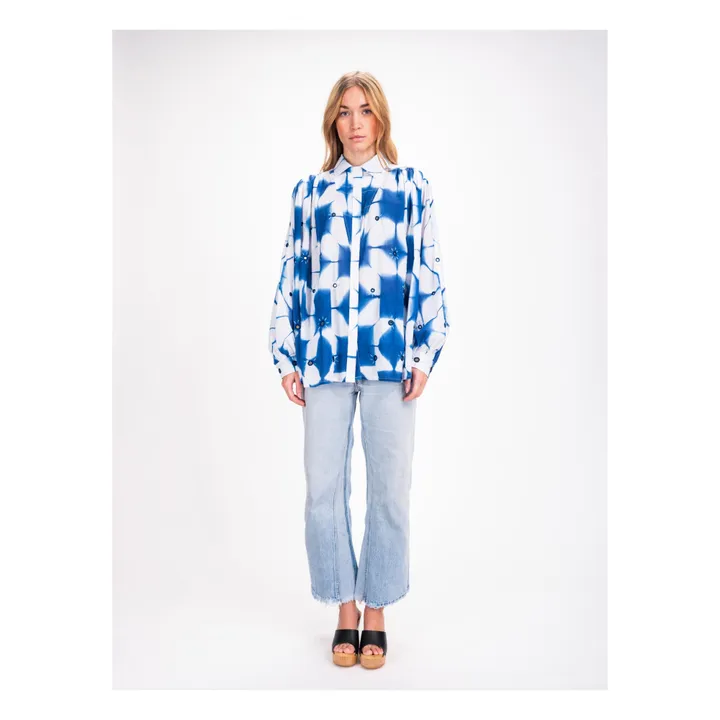 Virginie de Vinster Blouse Cramp Dye Voile de Coton | Bleu indigo