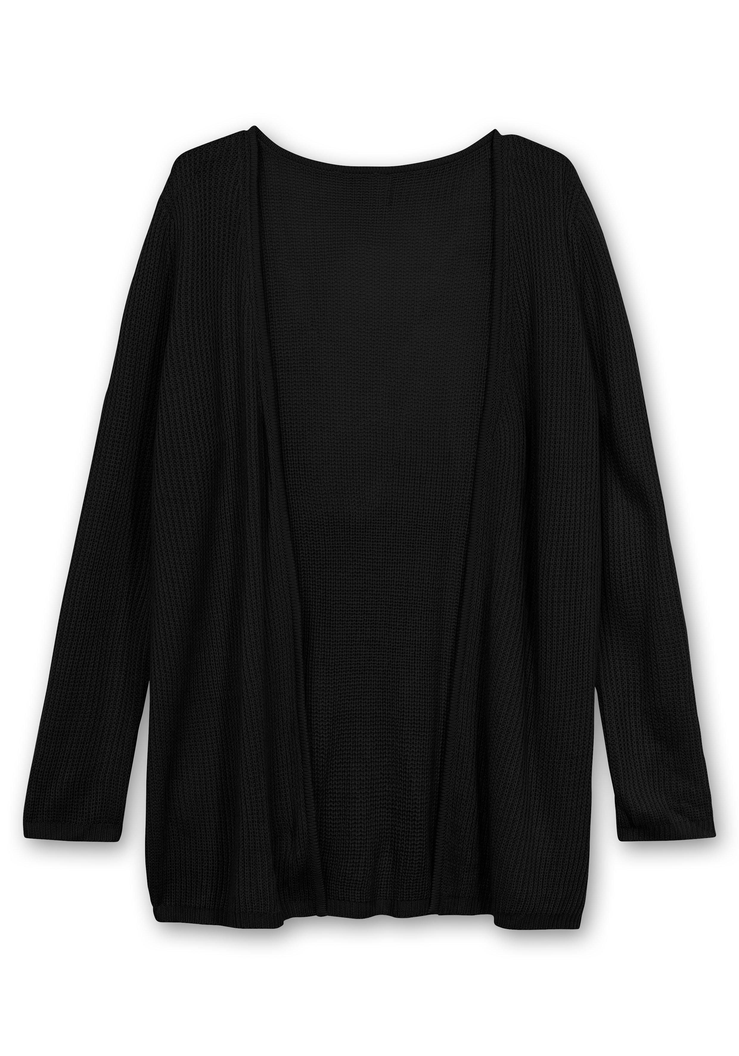 Longstrickjacke in verschlussloser Form, in Rippstrick