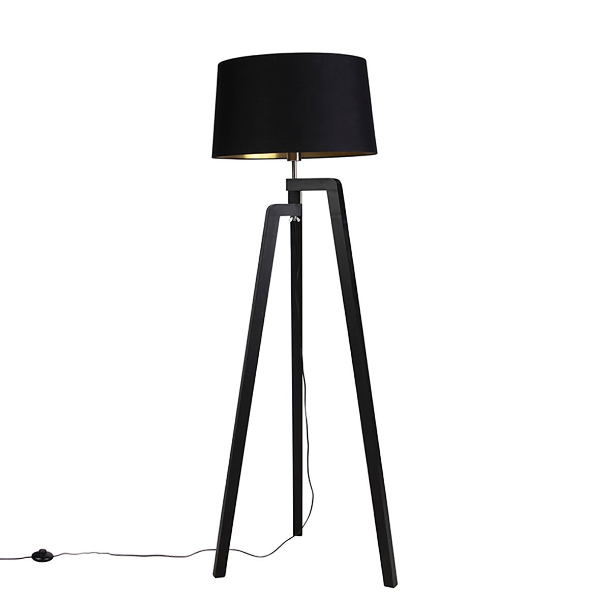 Smart vloerlamp met kap zwart met goud 50 cm incl. Wifi A60 - Puros
