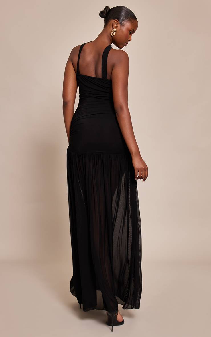 Noir Robe Maxi Taille Basse Avec Détail Écharpe Froncée