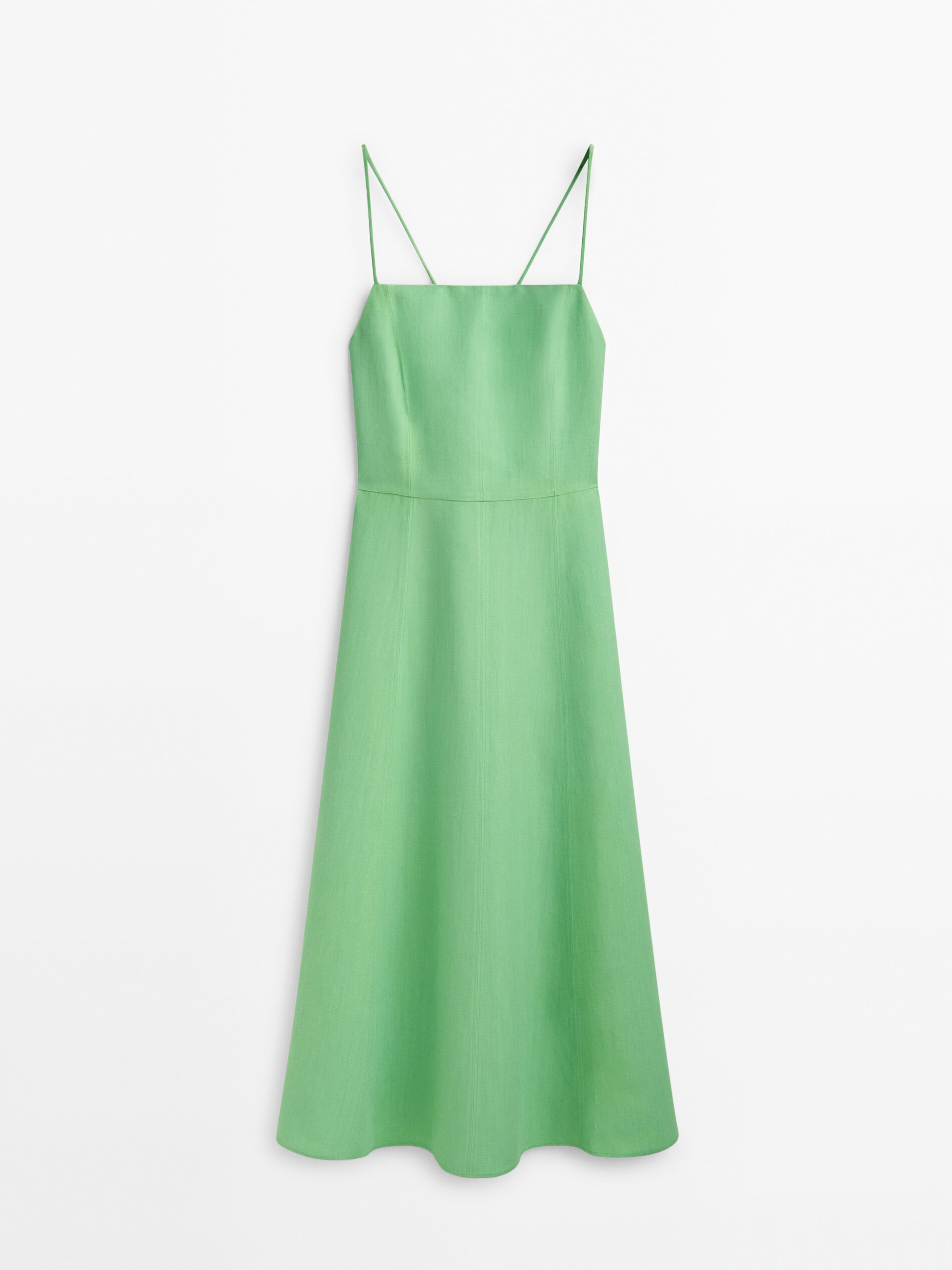 Vestido midi com detalhe de suspensórios nas costuras - VERDE