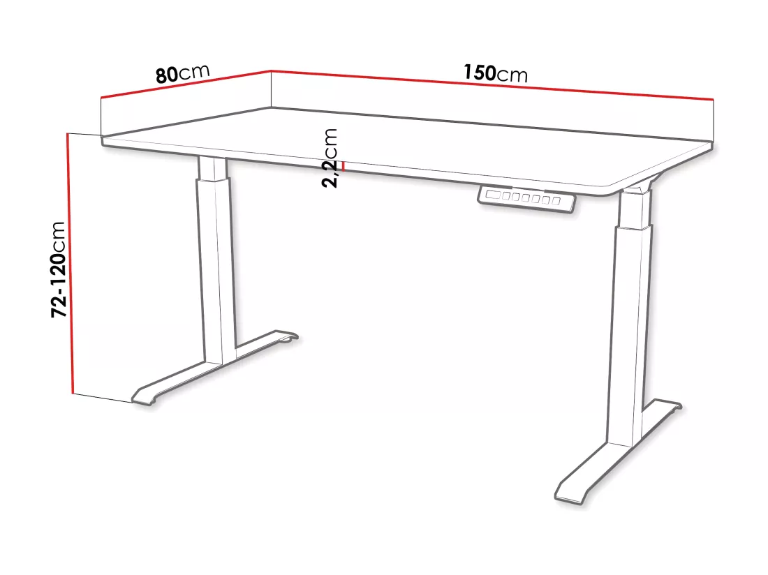 Table de travail réglable en hauteur Charlotte 195, Électrique|Réglable en hauteur, 72cm