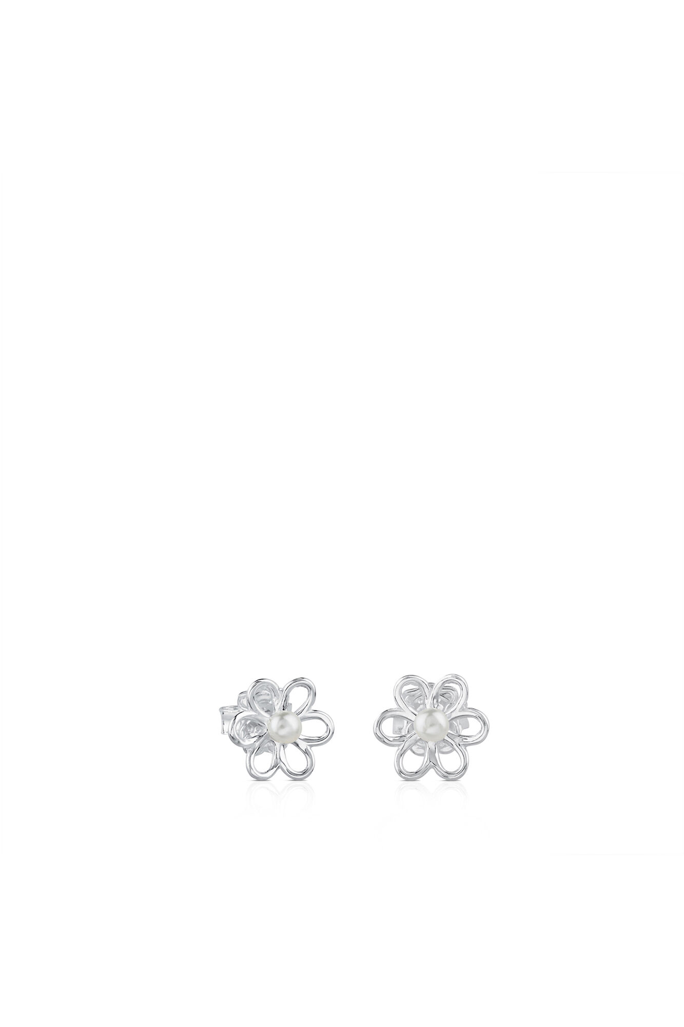 Brincos de flor prateada e pérola cultivada - Cinza