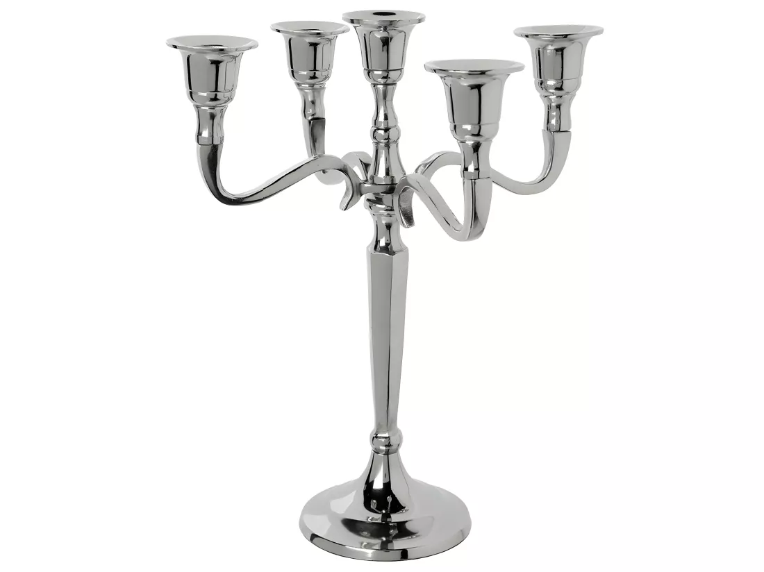 Bougeoir Chandelier 5 têtes en Métal Argent H 27 cm