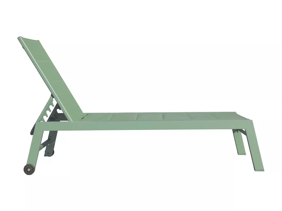 Lot de 2 bains de soleil BARBADOS en textilène vert sauge - aluminium vert sauge - HAPPY GARDEN