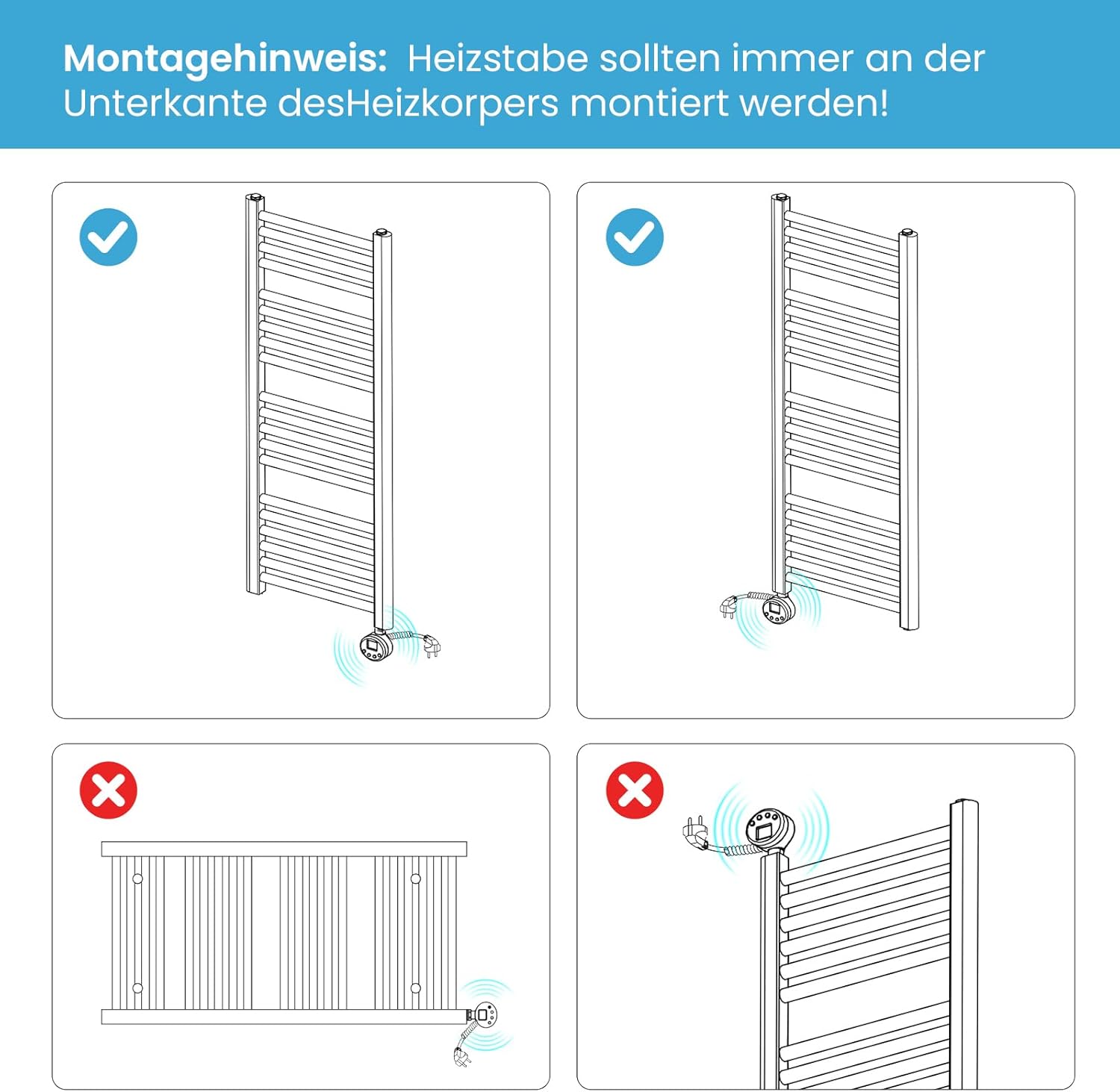 Heilmetz Smart WiFi Badheizkörper Elektrisch 70x40cm Elektrischer Handtuchtrockner mit Thermostat und Timer-Funktion Gerade Handtuchheizkörper Weiß 300W