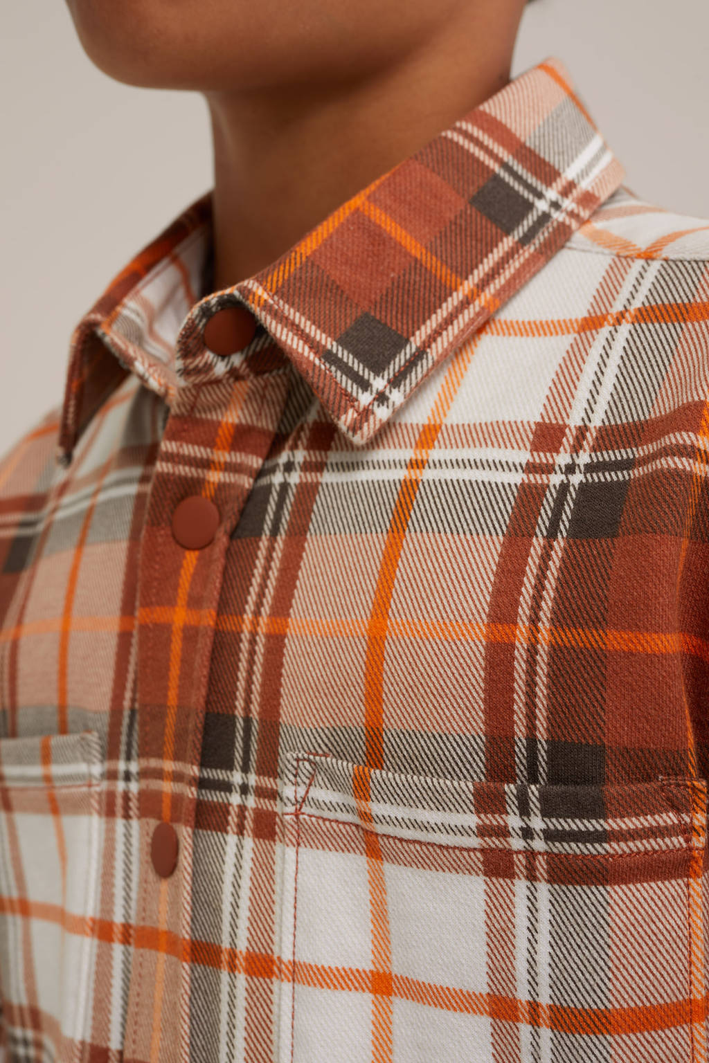 WE Fashion geruit overhemd oranje/ecru/bruin