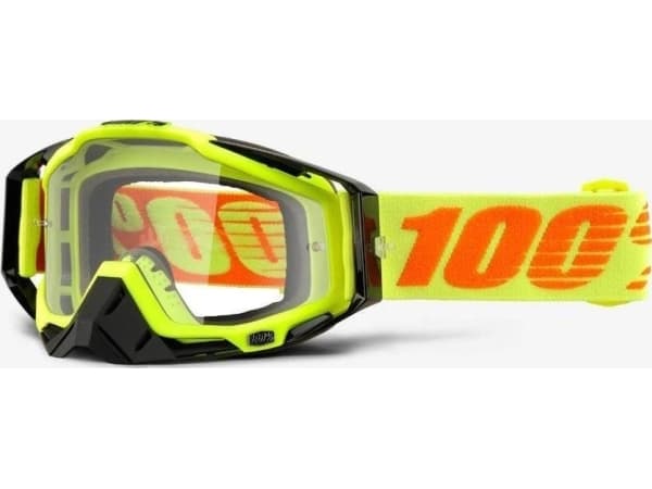 100% Goggles 100% RACECRAFT ATTACK YELLOW (Transparent Anti-Fog Glass + 10 Skidding) (NEW)