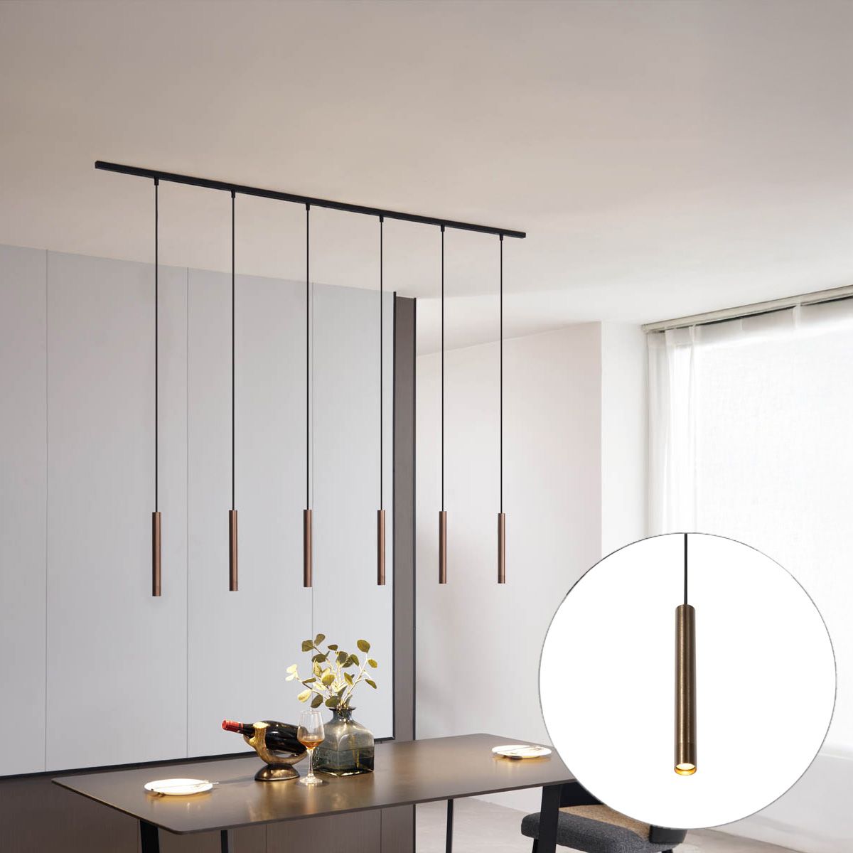 Modern railsysteem met 6 hanglampen brons 1-fase - Slimline Keno