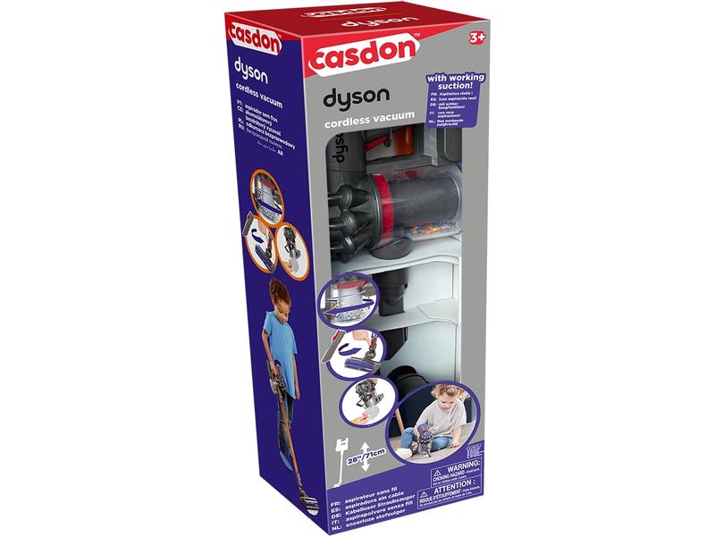 Casdon Reinigungs-Spielzeug Dyson Staubsauger V8 Cord Free Kabelloser Kinderstaubsauger mit richtiger Saugfunktion und realistischen Soundeffekten