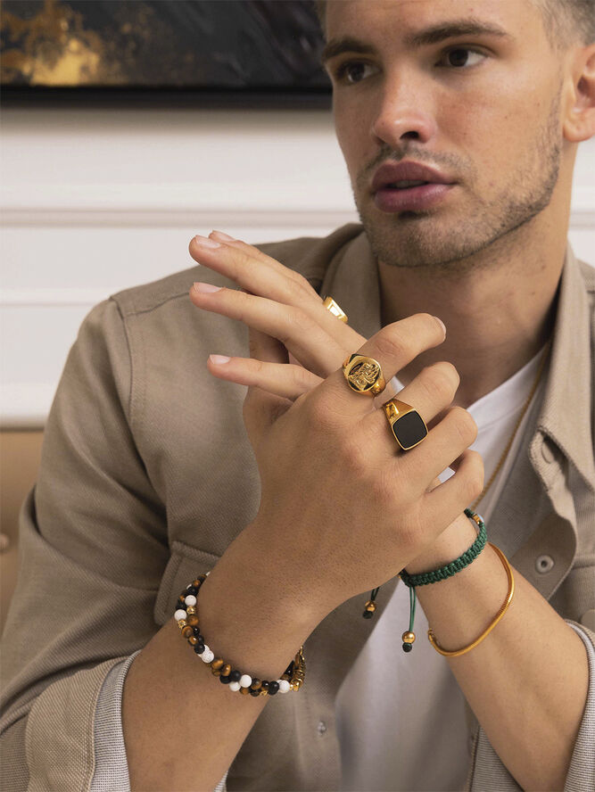Nialaya Men's Gold Plated Signet Ring with Onyx Gold