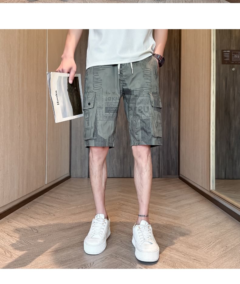 Andrei - Cargoshorts met trekkoord en letters