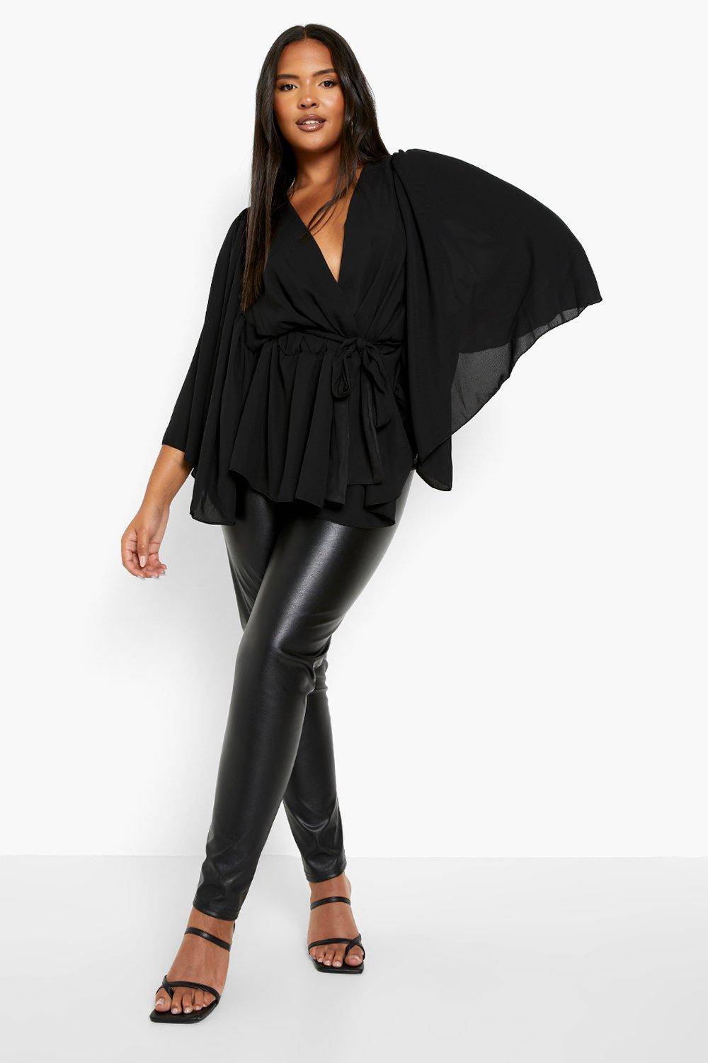 boohoo Blouse Peplum enveloppante à manches Angel grande taille