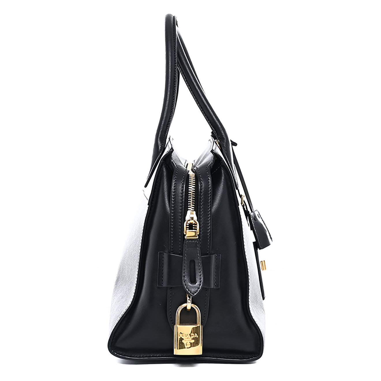 Prada Sac à main Esplanade en Cuir lisse & Cuir Saffiano noir - Très bon état - L.30 cm