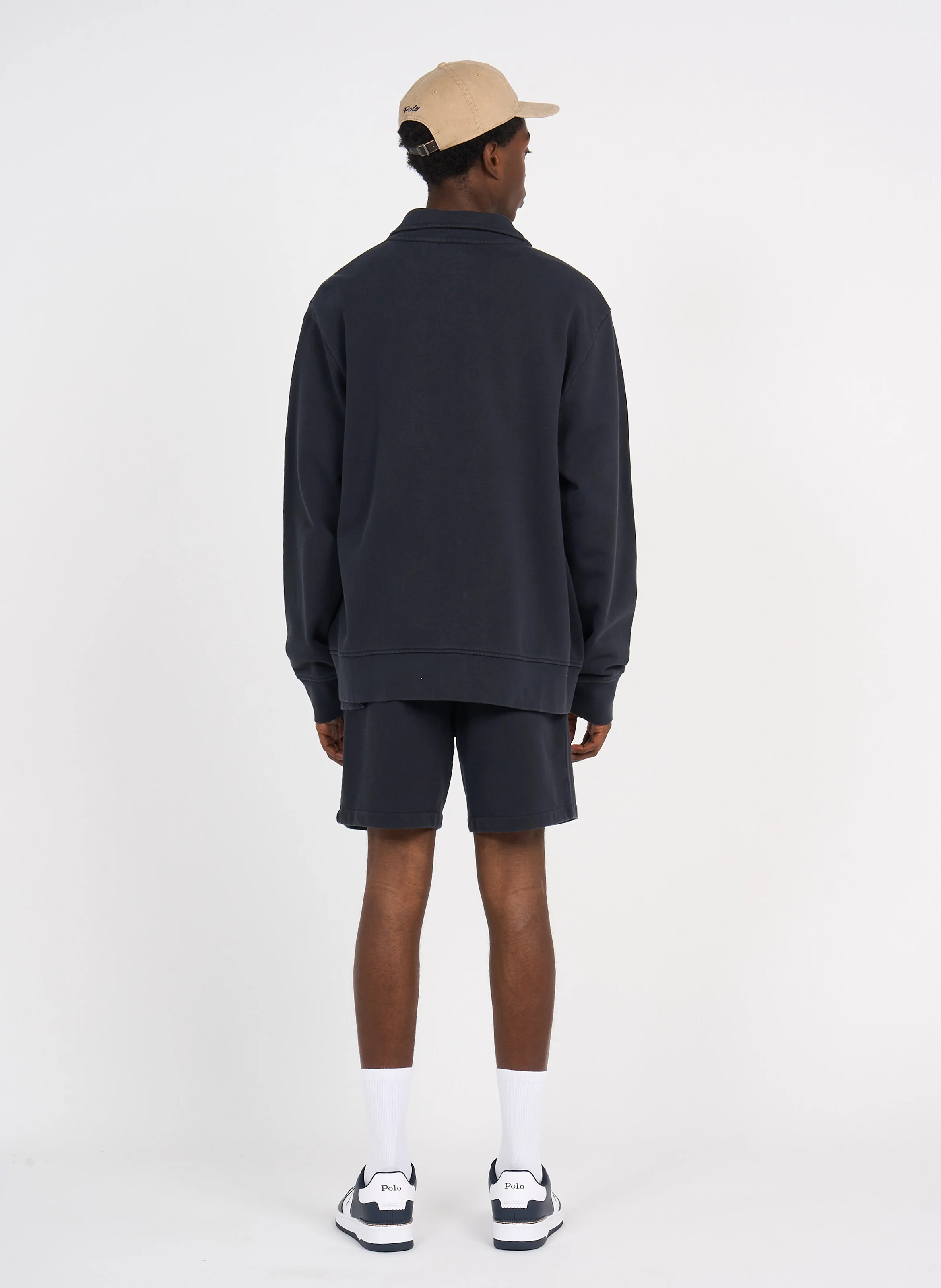 Sweat col polo zippé en coton| Noir