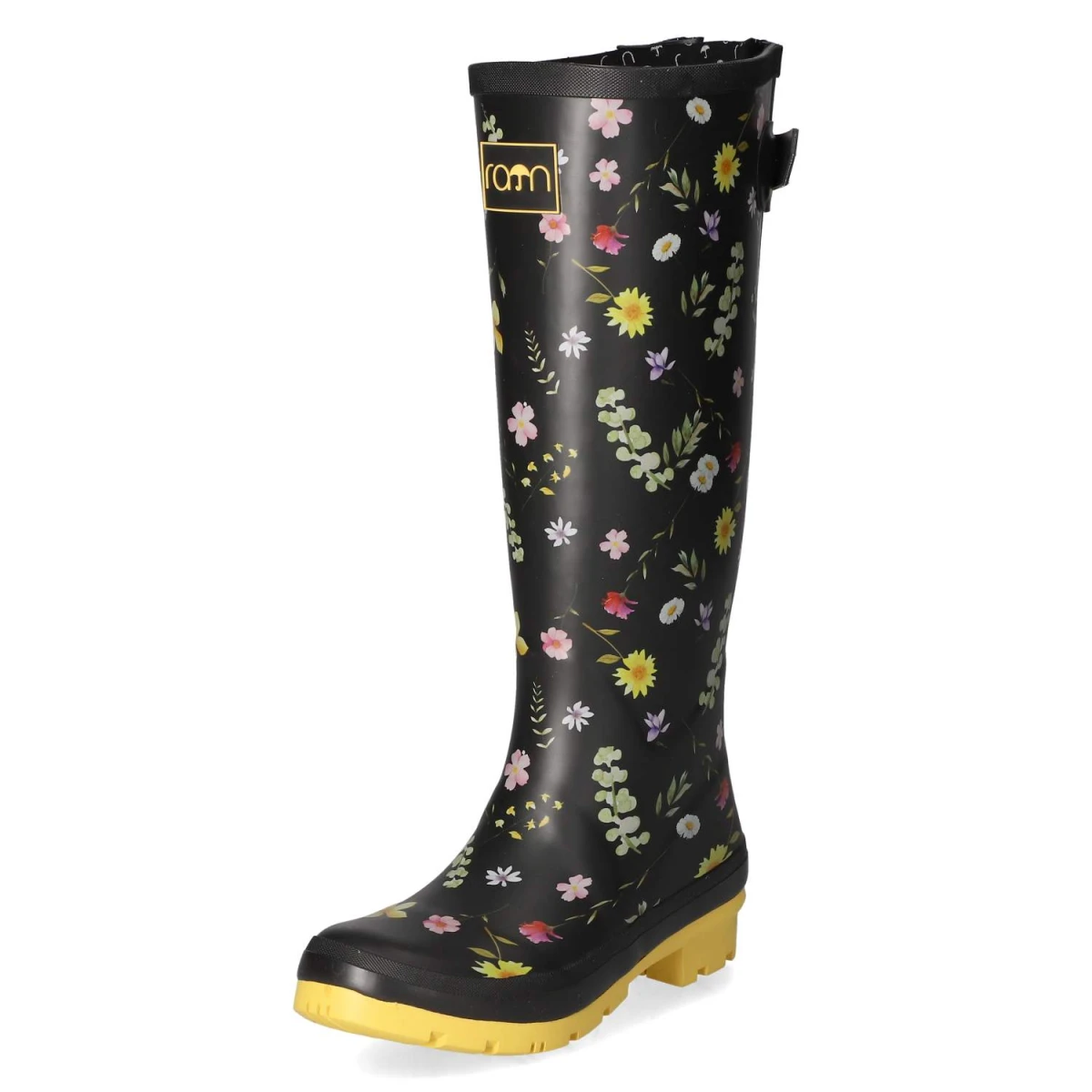 RajnGummistiefel FLOWERS - Black-Yellow