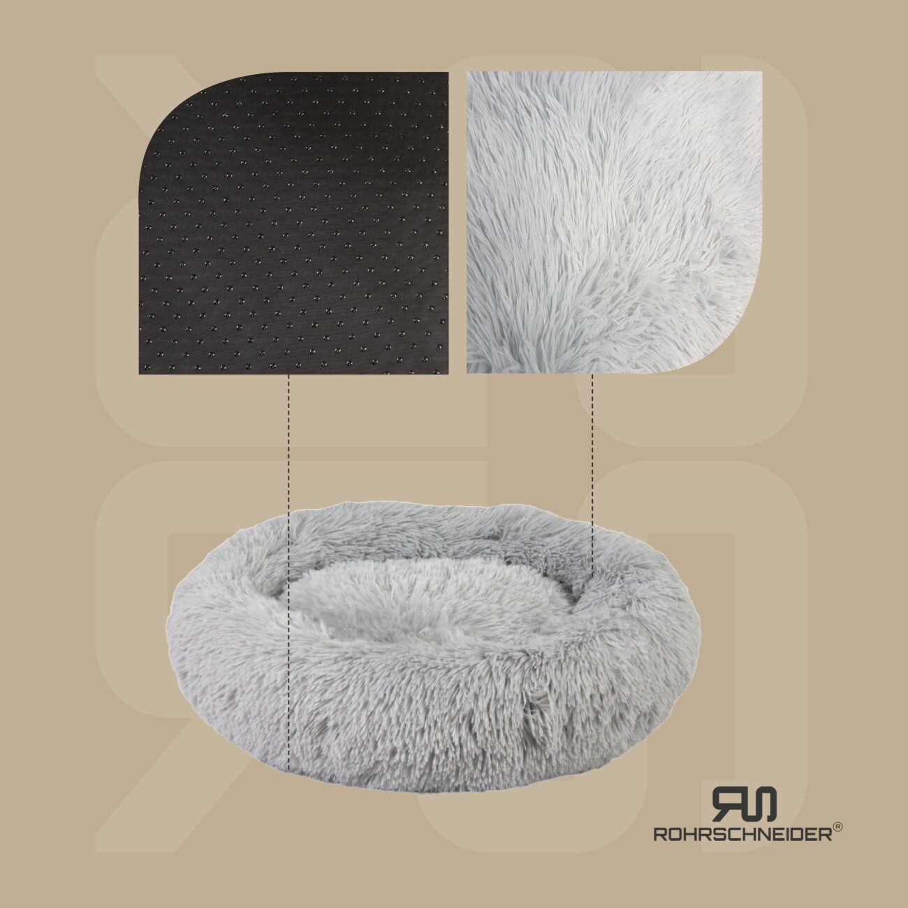 Rohrschneider ® Hundebett Donut mit Gratis-Beigabe, Extra flauschiges Hundekissen M