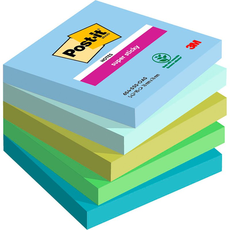 Notes repositionnables couleurs Oasis Super Sticky Post-it - bloc de 90 feuilles