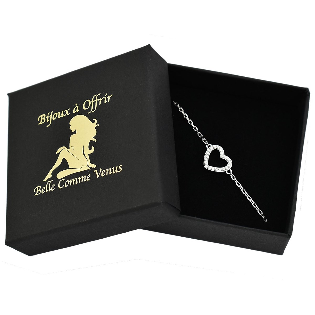 Bracelet coeur serti d'oxyde de zirconium Argent 925 Rhodié