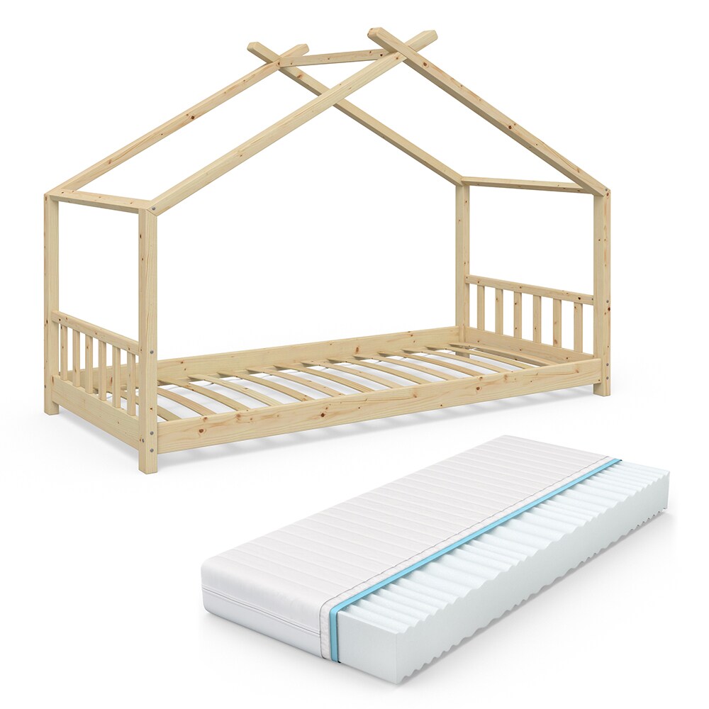 VitaliSpa Design Kinderbett Hausbett Natur Kinderhaus Holzbett 90x200 Massivholz