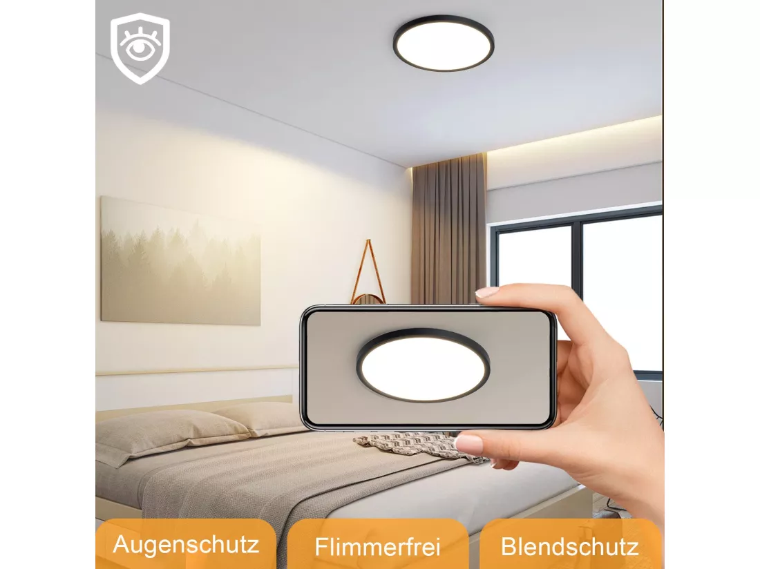 NETTLIFE Plafonnier LED Salle de bain Plat 30CM 24W Rond Blanc Plafonnier Cuisine Non-variable