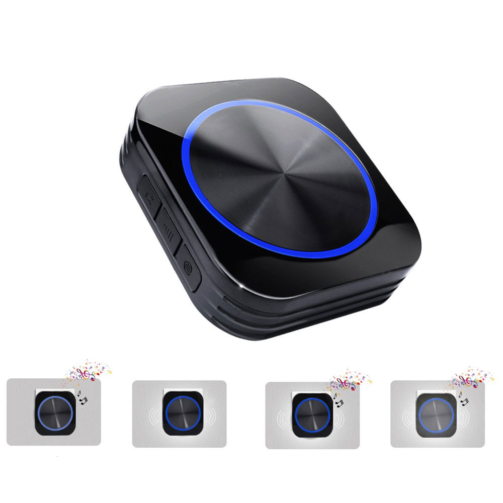 (2er Set) Funk Türklingel IP55 mit LED Beleuchtung 150m Reichweite mit 2 Empfängern (EU Stecker)   58 Klingeltönen - Schwarz