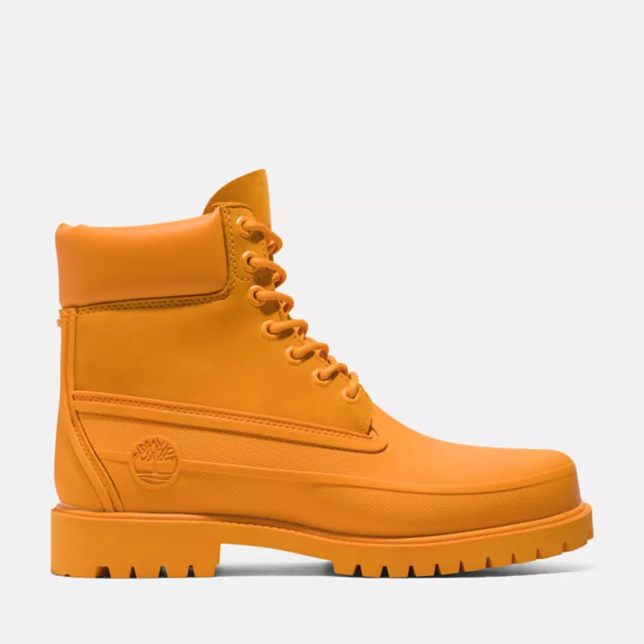 Bota Timberland Heritage de 6 polegadas com biqueira de borracha para homem, na cor laranja.