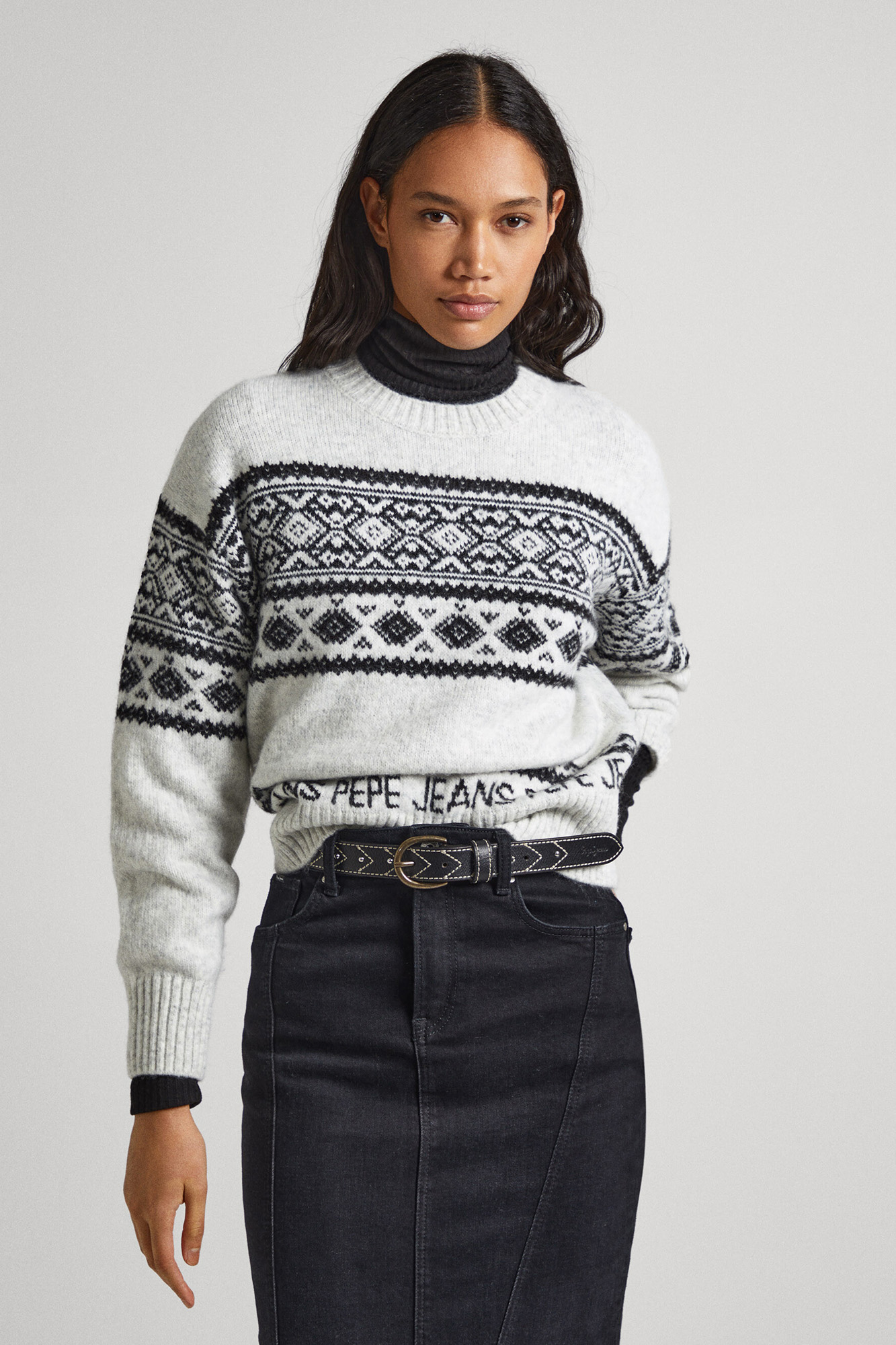 Suéter Jacquard de Gola Redonda