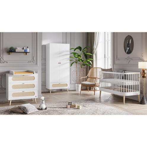 Chambre TRIO Lit 70x140 PARIS Commode Armoire CANNE Blanc - VOX