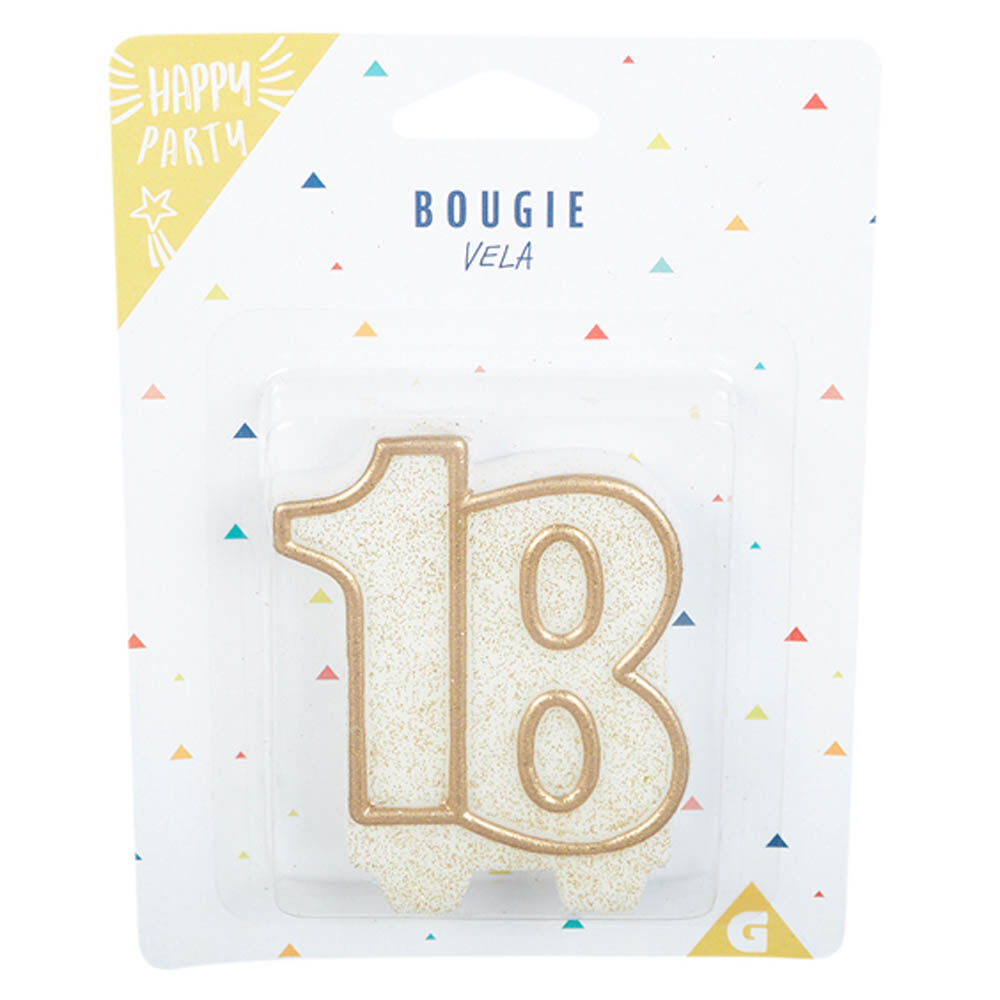 Bougie anniversaire chiffre 18 doré pailleté