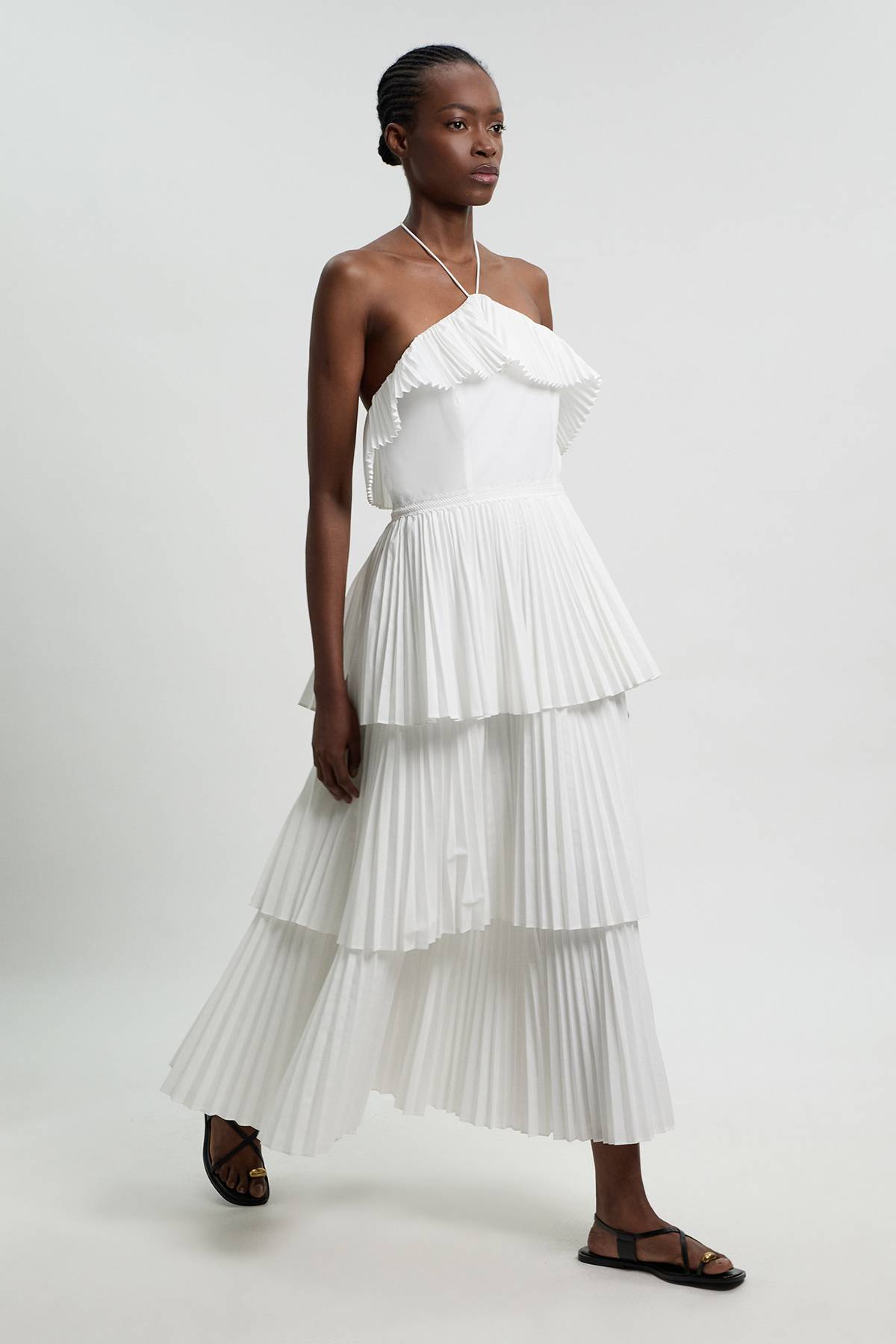 KarenMillen Robe Longue Tissée Dos Nu En Popeline De Coton Avec Détails Plissés Petite