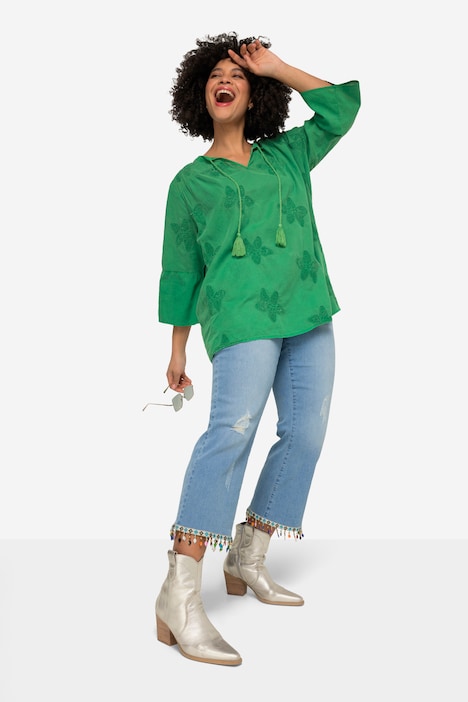 7/8-Jeans, Straight Legs, Saum mit Perlenfransen, 5-Pocket