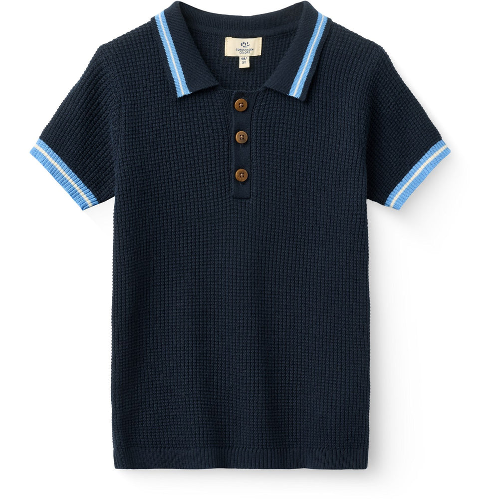 Køb COPENHAGEN COLORS Navy, Blue, Cream Comb. Strikket Pattern Polo