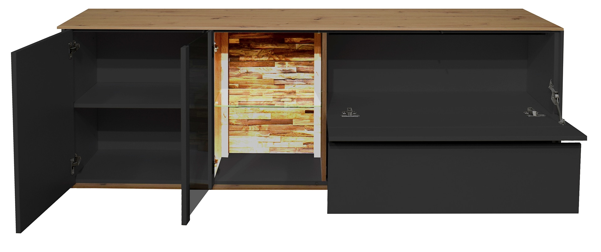 Lowboard COMO 207x65 cm Anthrazit matt Lack/Asteiche-Dekor