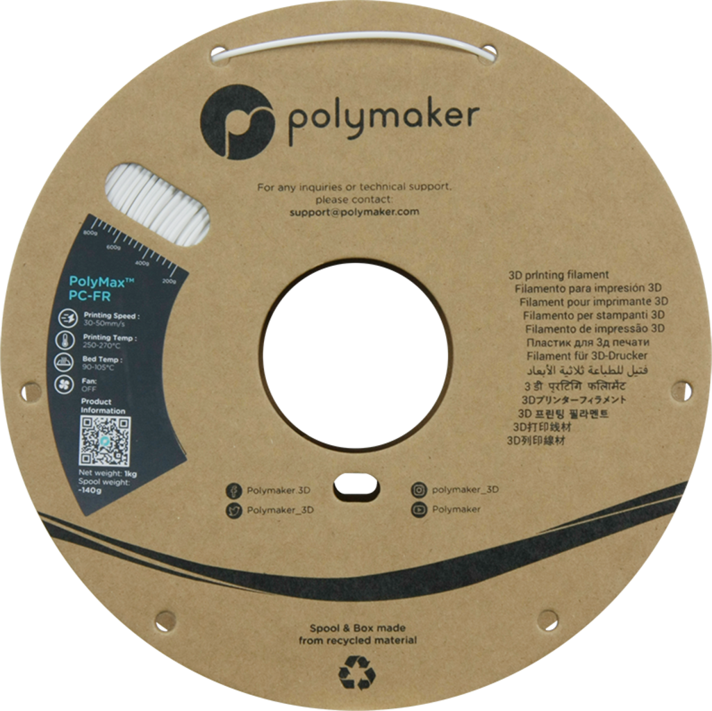 Polymaker  PolyMax PC-FR White, 1,75 mm (1.000 g)    Flammhemmendes PC Filament in Weiß