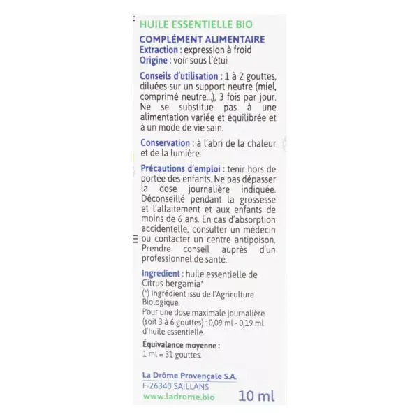 Ladrôme Huile Essentielle Bergamote Bio 10ml