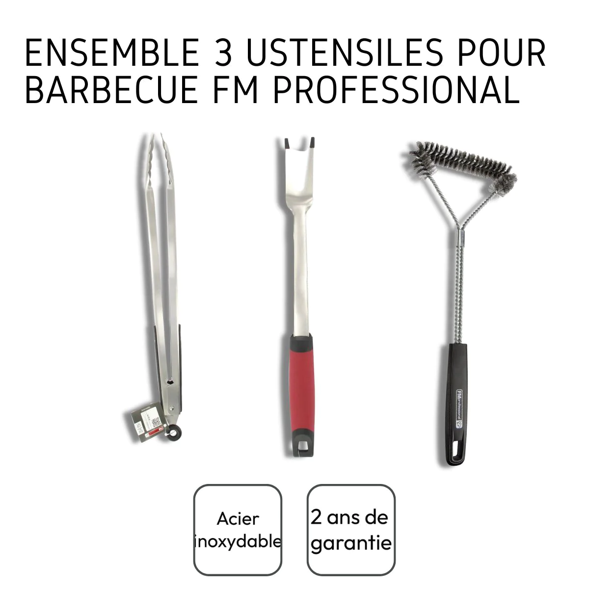 Ensemble 3 ustensiles professionnels pour barbecue FM Professional